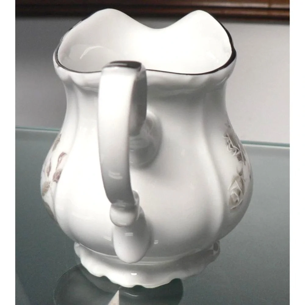 Vintage Edelstein Bavaria Maria Theresia Creamer in Gray Rose with Platinum Trim